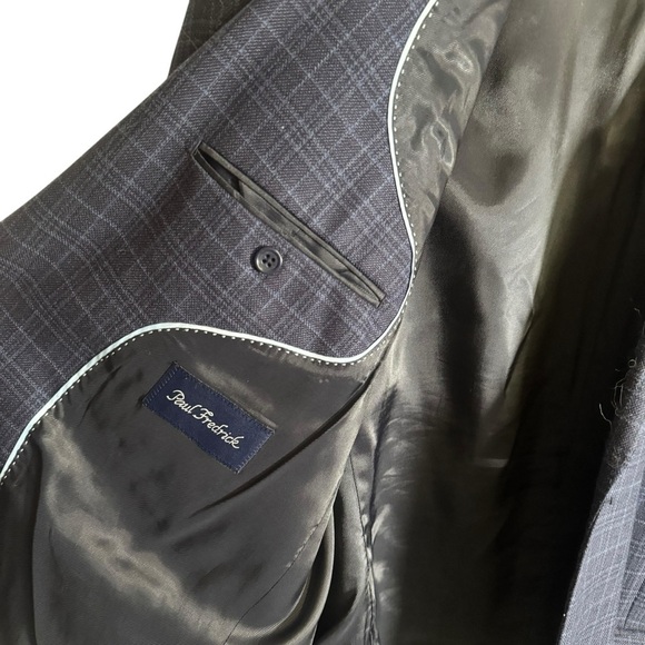 Paul Fredrick Sport Coat Blazer Mens 46 L Plaid Blue Classic Fit Wool Silk Linen - Picture 4 of 8